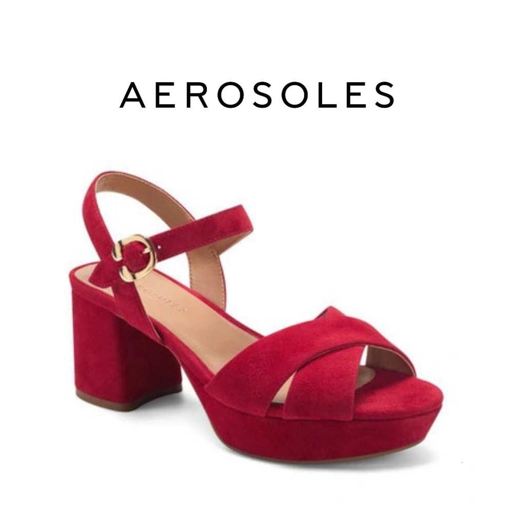 AEROSOLES Cosmos Size 5 Red Platform Shoes with Chunky Block Heels - Picture 2 of 2